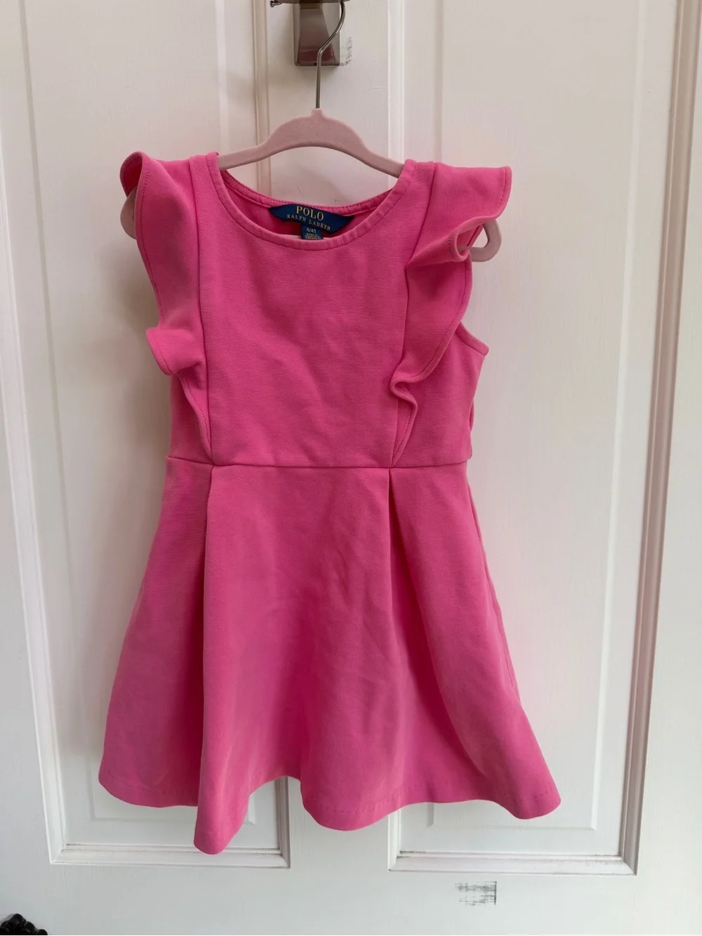 Polo by Ralph Lauren Girls 4 4T Bright Pink Ruffle Shor Sleeve Fit & Flare Dress